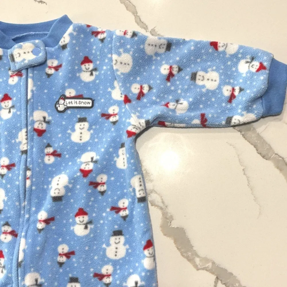 Carter’s Baby Boys Blue Fleece Snowman Christmas Footed Pajamas Sleeper 6 Months